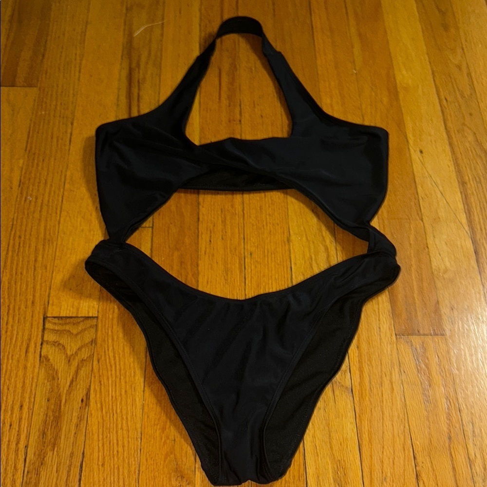 Betty Jade Modern Black Cutout One Piece Swimsuit